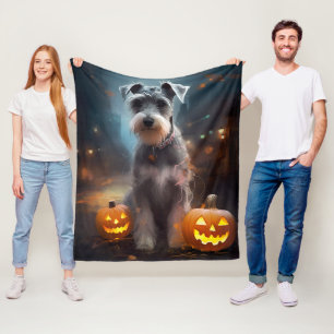 Cobertor De Velo Schnauzer de Halloween com Abóboras Assustadoras