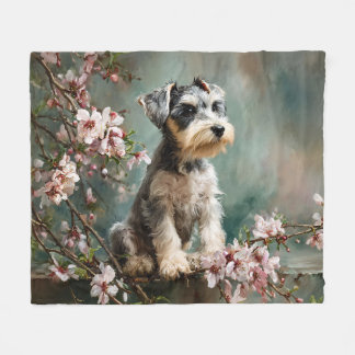 Cobertor De Velo Schnauzer Puppy Among Spring Cherry Blossoms
