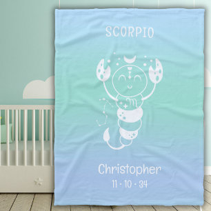 Cobertor De Velo Scorpio Zodóide Nome Estrela Birthdate Blue Baby