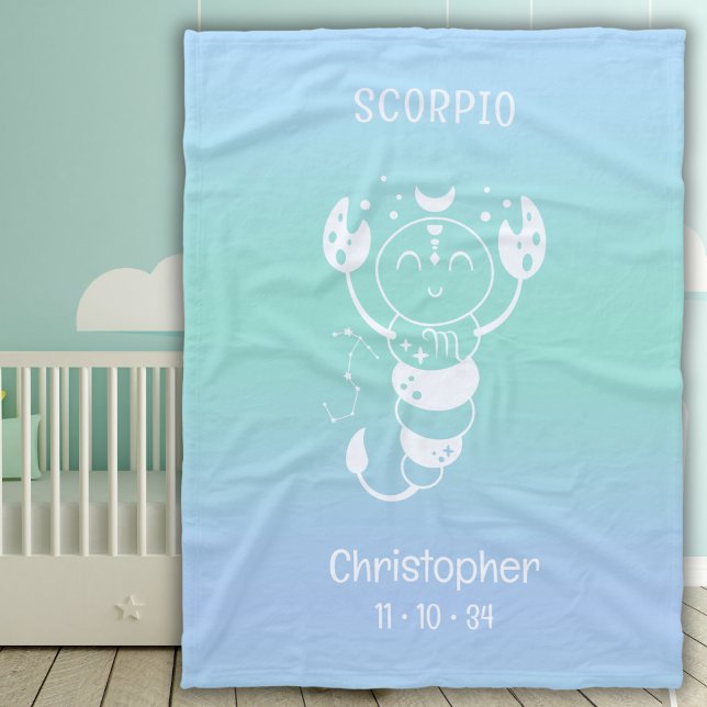 Cobertor De Velo Scorpio Zodóide Nome Estrela Birthdate Blue Baby (Criador carregado)