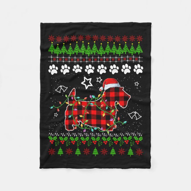 Cobertor De Velo Scottish Terrier Dog Funny Xmas Ugly Sweater Chris (Frente)