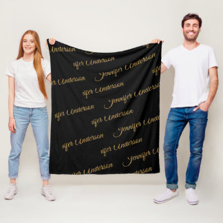 Cobertor De Velo Script de Nome de Repetição Dourado Preto Elegante