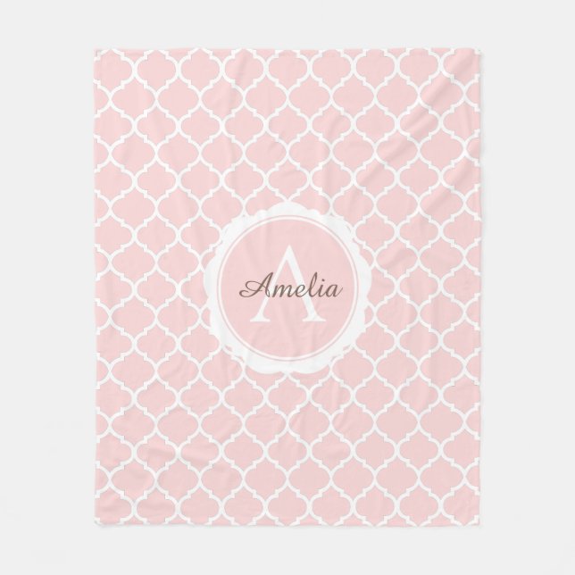 Cobertor De Velo Script Moderno Branco Cor-de-rosa monograma elegan (Frente)