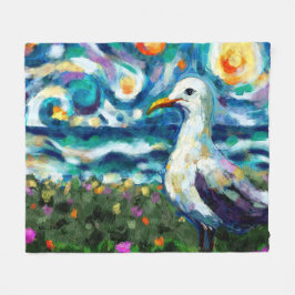 Cobertor De Velo Seagull Van Gogh Style Beach Sky Blue Teal