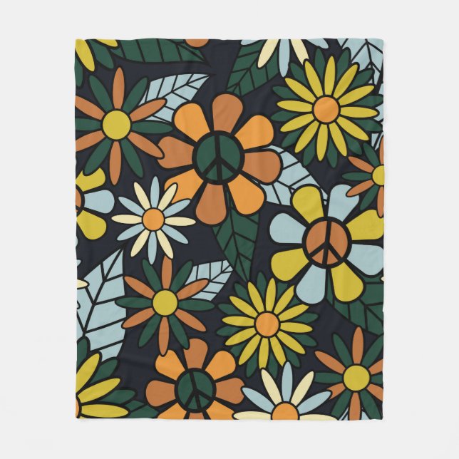 Cobertor De Velo Seamless 70's retro hippie flowers pattern - Vinta (Frente)