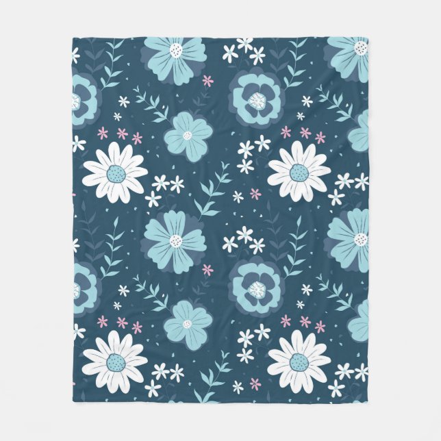 Cobertor De Velo Seamless pattern with blue summer flowers on dark  (Frente)