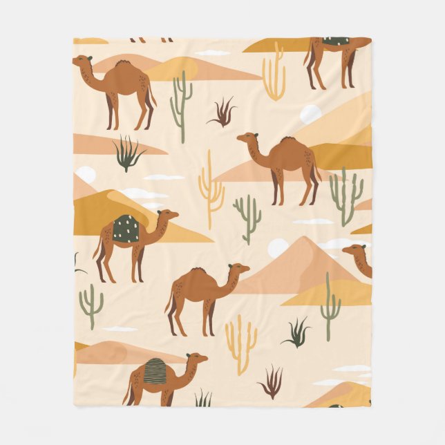 Cobertor De Velo Seamless pattern with camels, dunes and cacti. Cut (Frente)