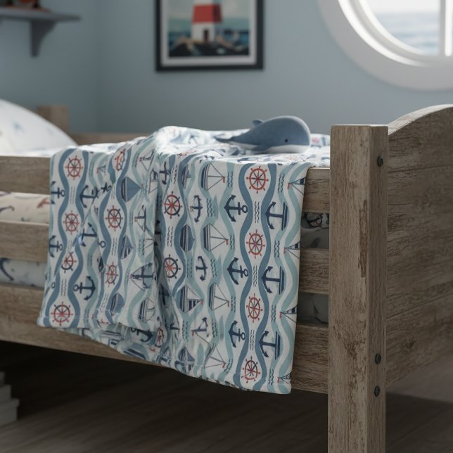 Cobertor De Velo Seaside Blue Sailboats & Anchors Pattern ID1258 (Criador carregado)