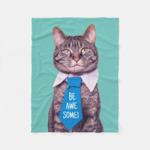 Cobertor De Velo "SEJA INCRÍVEL!" Cat in Blue Tie ou sua mensagem