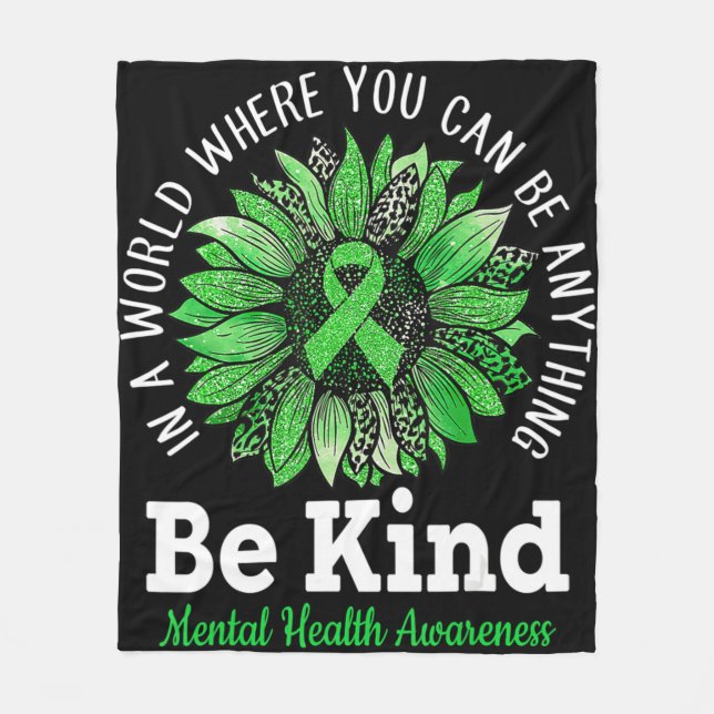Cobertor De Velo Seja verde Fita Sunflower Mental Health Aware (Frente)