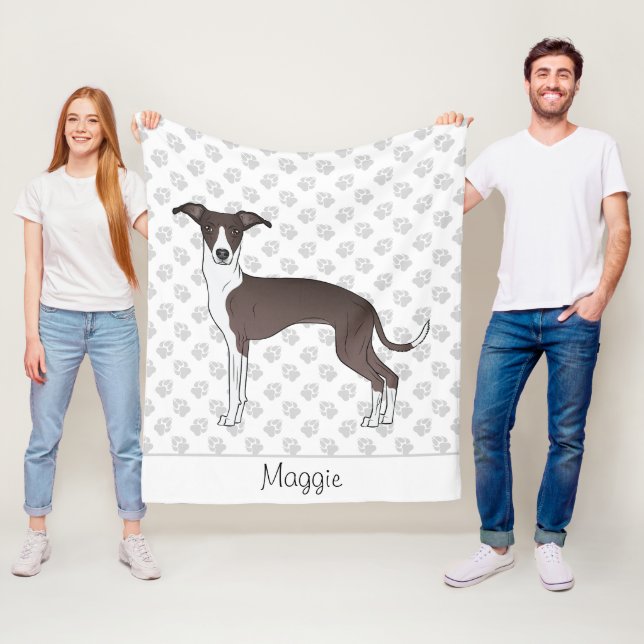 Cobertor De Velo Selado e Branco Italian Greyhound com Nome Persona (In Situ)