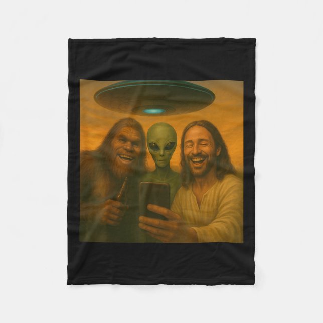 Cobertor De Velo Selfie Bigfoot Jesus Alienígena - Sasquas Criptid  (Frente)