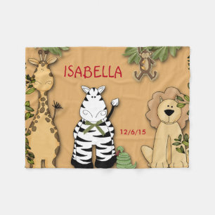 Cobertor De Velo Selva de Fleece, Girafa, Leão, Zebra, Macaco