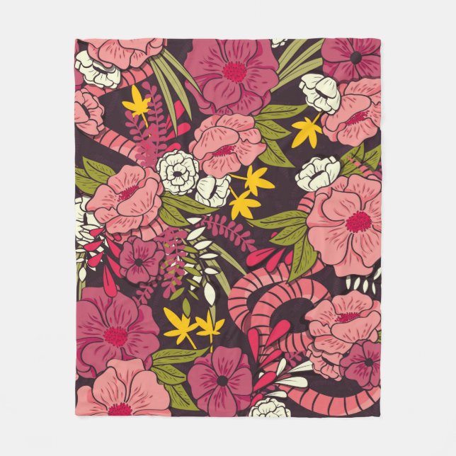 Cobertor De Velo Selva floral com padrão cobra, flor tropical (Frente)