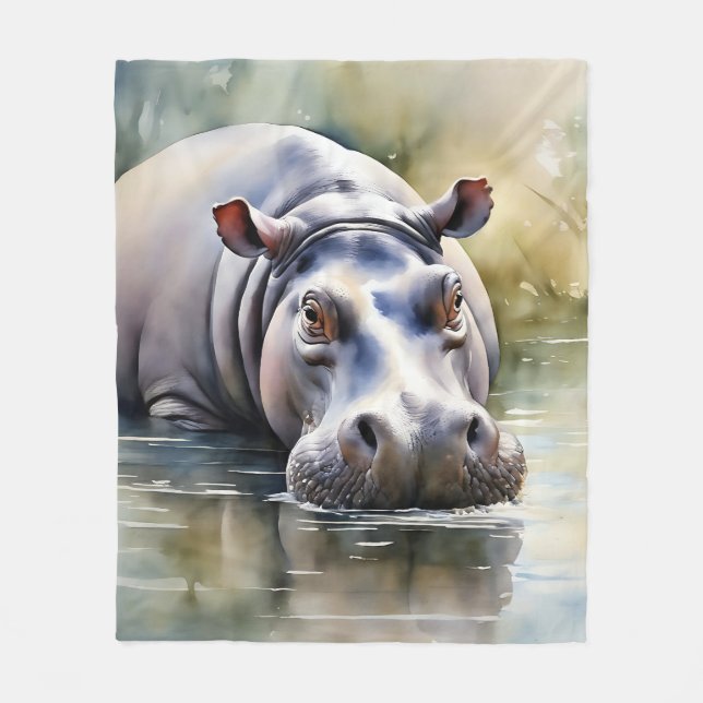 Cobertor De Velo Selvagem Serenity Watercolor Hippo (Frente)