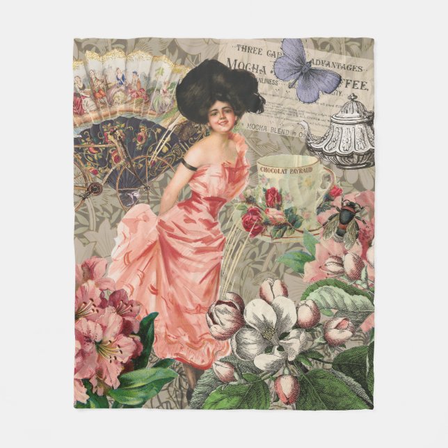 Cobertor De Velo Senhora Café Mulher Vitoriana Rosa Vestido Rico (Frente)