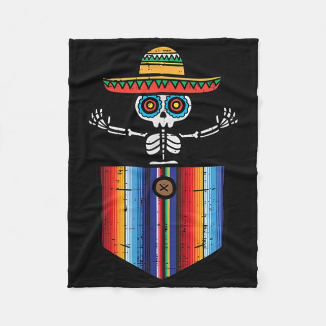 Cobertor De Velo Serape Skeleton Mariachi Pocket Cinco De Mayo Mexi (Frente)