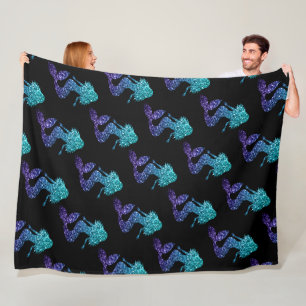 Cobertor De Velo Sereia azul aqua ombre padrão de faíscas preto