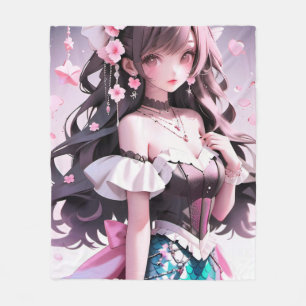 Cobertor De Velo Sereia Castanho Com Flores Rosa No Cabelo