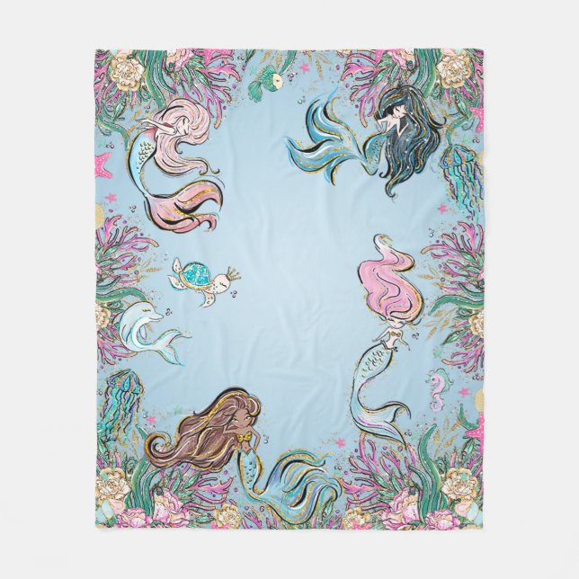 Cobertor De Velo Sereia de Aquarela Encantadora (Frente)