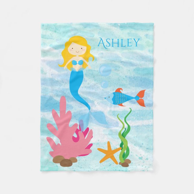 Cobertor De Velo Sereia Submarina Personalizada Fleece Baby Blanket (Frente)