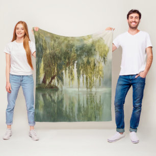 Cobertor De Velo Serena Árvore Salgueiro Reflexão Arte da Natureza