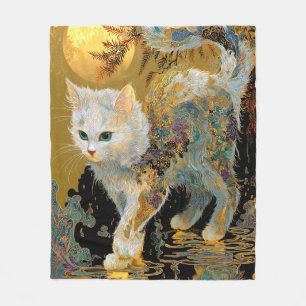 Cobertor De Velo Serene Rinpa Cat   Zen Dourado japonês