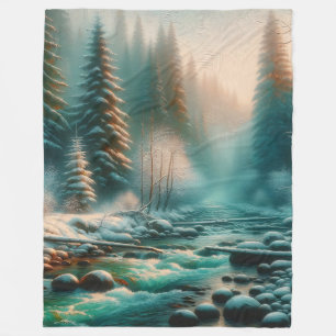 Cobertor De Velo "Serene Winter River Scene"