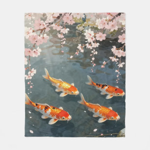 Cobertor De Velo Serenidade do Lago de Koi com Flor de Cerejeira
