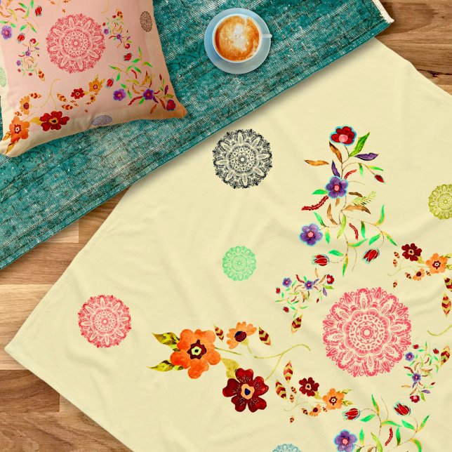 Cobertor De Velo Serenity Mandalas Watercolor Bliss (Wrap yourself in serenity with our Serenity Mandalas Boho Bliss Fleece Blanket.)