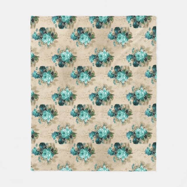 Cobertor De Velo Série Floral Shabby Aqua Design 3 (Frente)