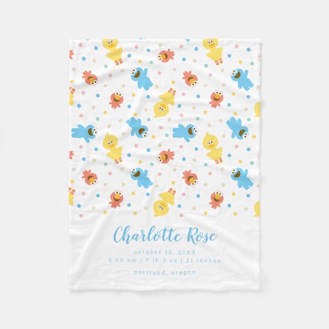 Cobertor De Velo Sesame Pals White Bolinhas Birth Stats (Frente)