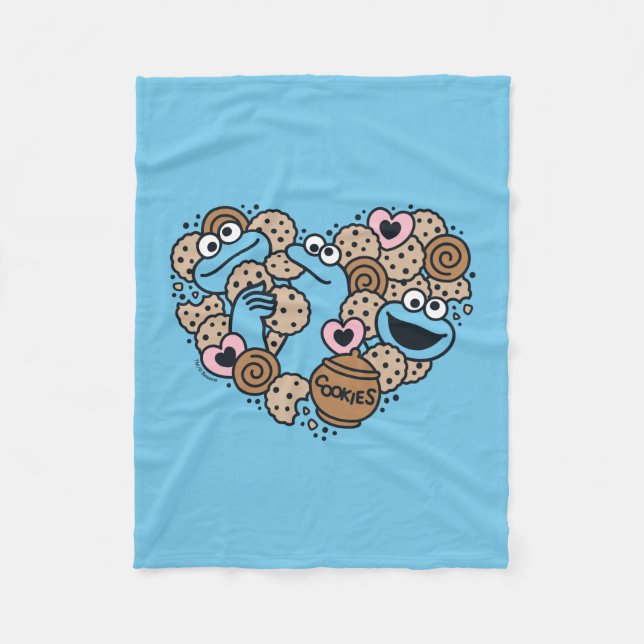 Cobertor De Velo Sésamo Sésamo | Cookie Monster Doodle Heart (Frente)