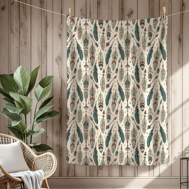 Cobertor De Velo Seta de penas étnicas nativas tribais boho autênti (Boho Authentic Tribal Native Ethnic feathers arrow Fleece Blanket)