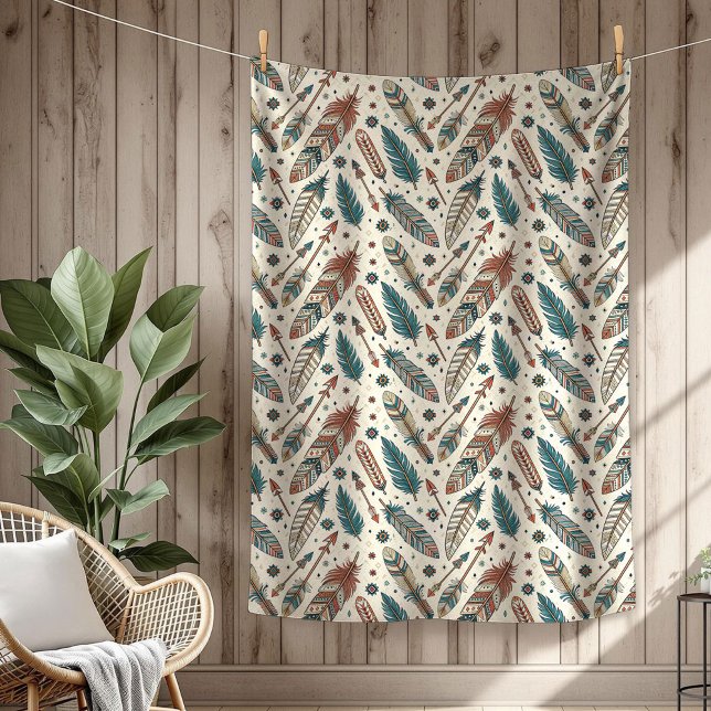 Cobertor De Velo Seta de penas étnicas nativas tribais boho autênti (Boho Authentic Tribal Native Ethnic feathers arrow Fleece Blanket)