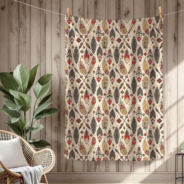Cobertor De Velo Seta de penas étnicas nativas tribais boho autênti (Boho Authentic Tribal Native Ethnic feathers arrow Fleece Blanket)