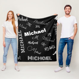 Cobertor De Velo Seu nome e padrão personalizado de monograma preto