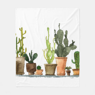 Cobertor De Velo Seven hand drawn green watercolor cactus in brown