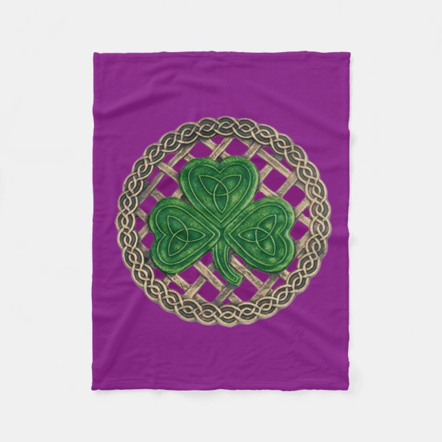 Cobertor De Velo Shamrock Roxo Sobre Nódulos Celtas Fleece Blanket (Frente)