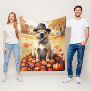 Cobertor De Velo Shar Pei No Outono Deixa Arte De Ação De Graças