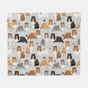 Cobertor De Velo Sheltie Dog Bones e Paws Fleece Blanket