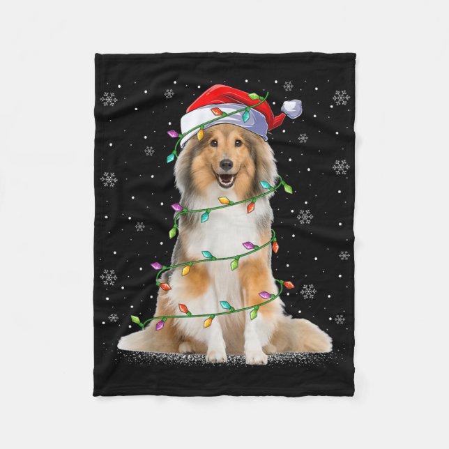 Cobertor De Velo Sheltie Dog Lover Xmas Lighting Santa Sheltie Chri (Frente)