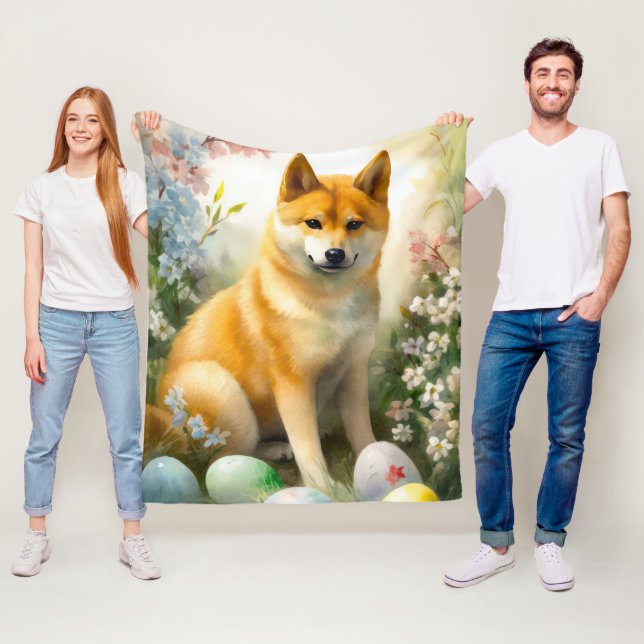 Cobertor De Velo Shiba Inu com Ovos de Páscoa Feriado  (In Situ)