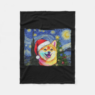 Cobertor De Velo Shiba Inu Santa Hat Cão de Arte da Noite Estrelada
