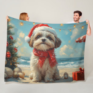 Cobertor De Velo Shih Tzu Dog Christmas Vintage Beach