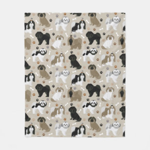 Cobertor De Velo Shih Tzu Dogs Paws and Bones Fleece Blanket
