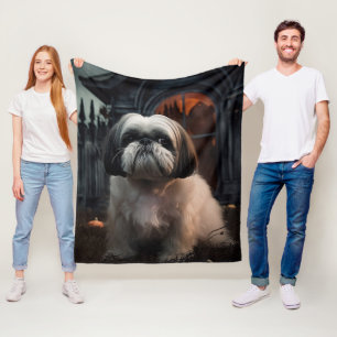 Cobertor De Velo Shih Tzu Halloween Assustador