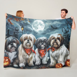 Cobertor De Velo Shih Tzu Halloween Spooky