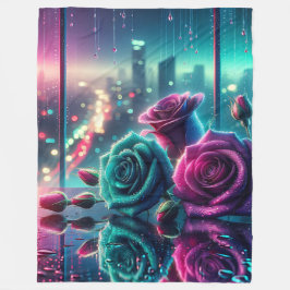 Cobertor De Velo "Shimmering Raindrop Rosa Cityscape Bokeh Art"