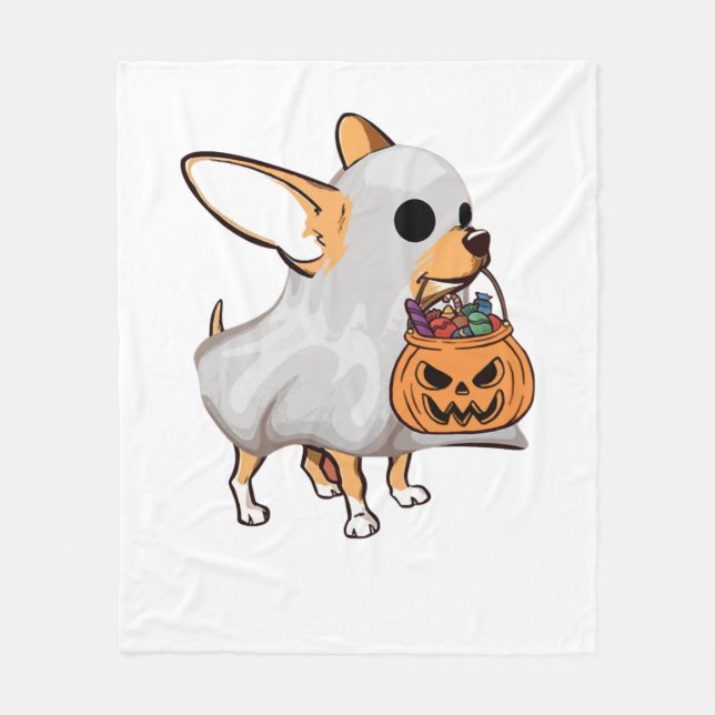 Cobertor De Velo Shirt Chihuahua Ghost Pumpkin Halloween (Frente)